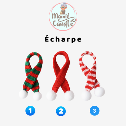 Bougie de Noël d'exception avec finition écharpe tricotée – Modèle personnalisable haute qualité pour décoration raffinée.