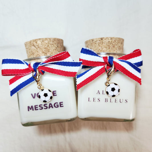 Bougie aux couleurs de l'équipe de France de football – Décoration de fête et soutien pour les matchs des Bleus.