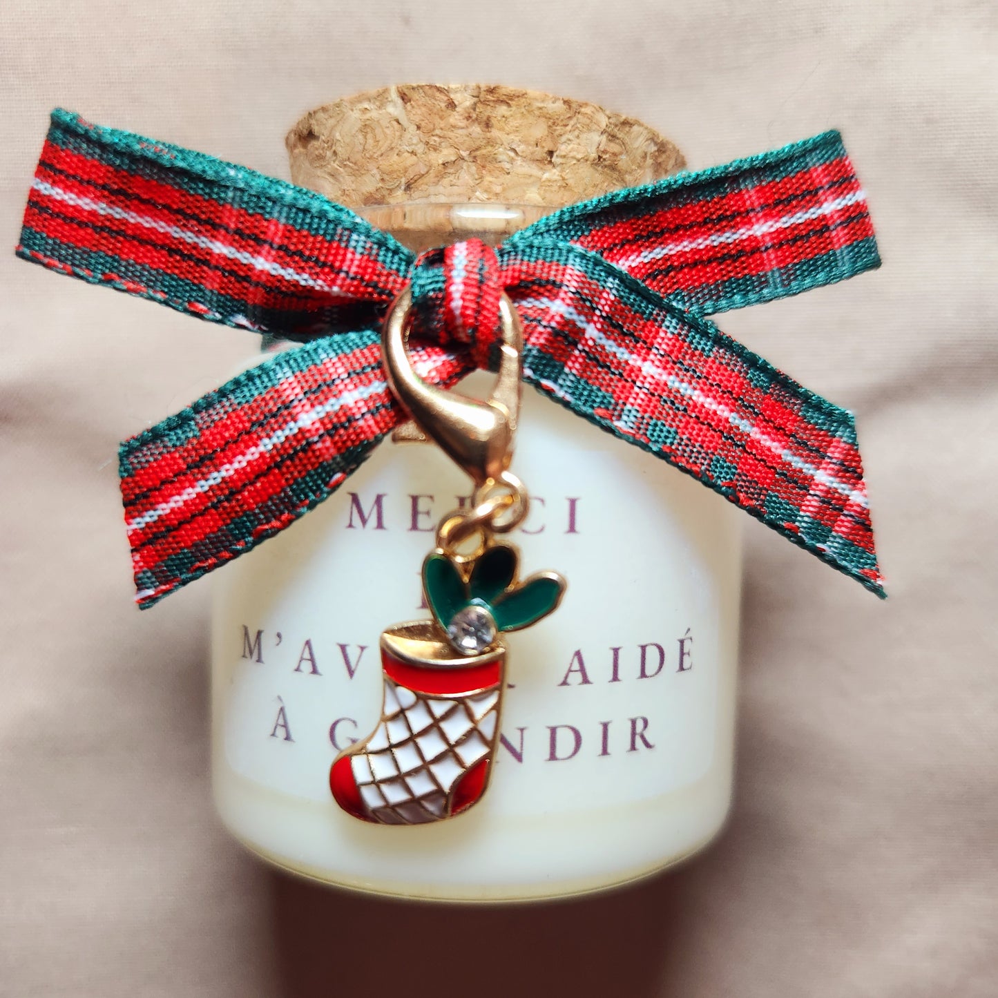 Bougie de Noël avec le message Merci de m'avoir aidé à grandir pour le cadeau de la maîtresse