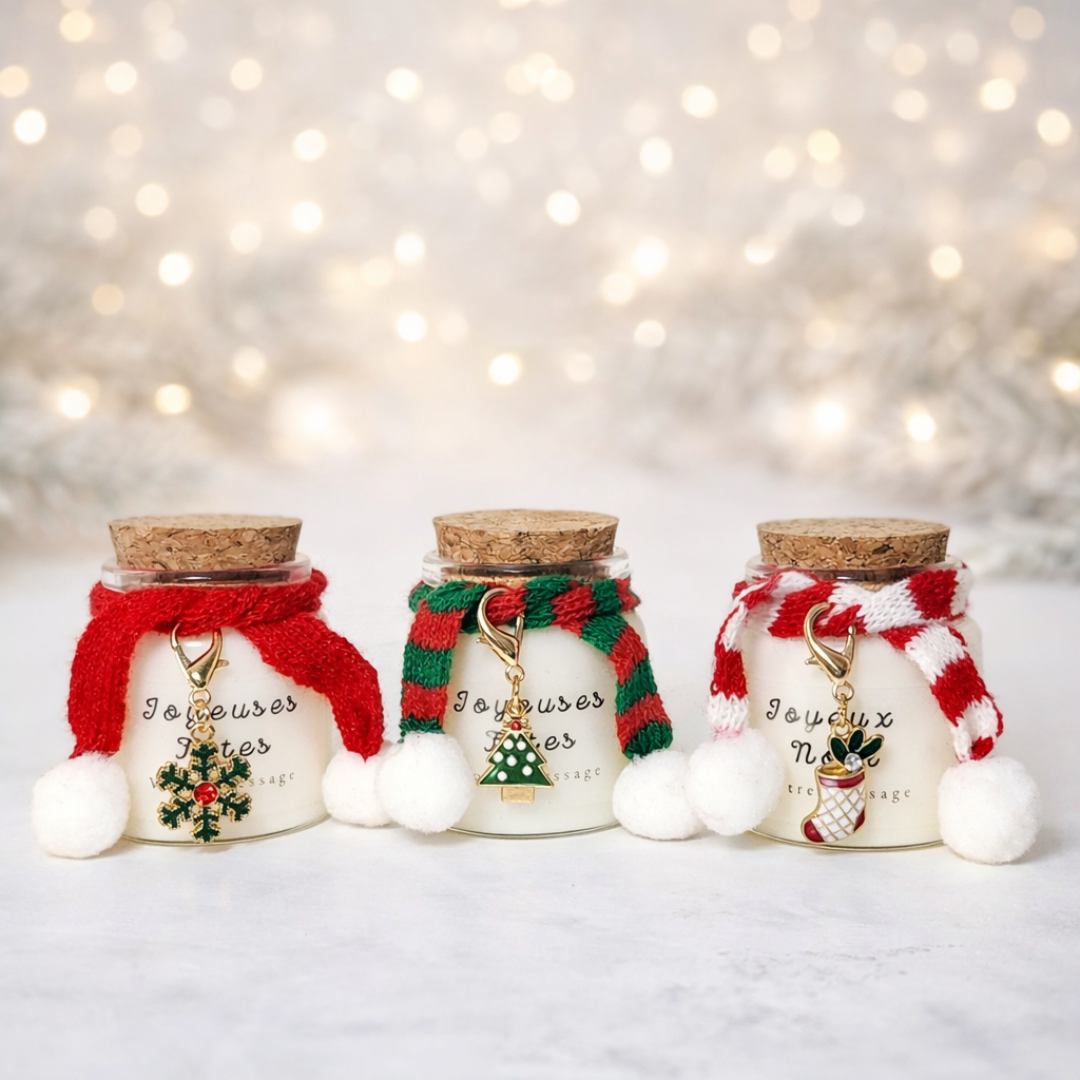 Bougie de Noël personnalisable avec prénom ou message – Décoration de table de fêtes et cadeau de Noël original.