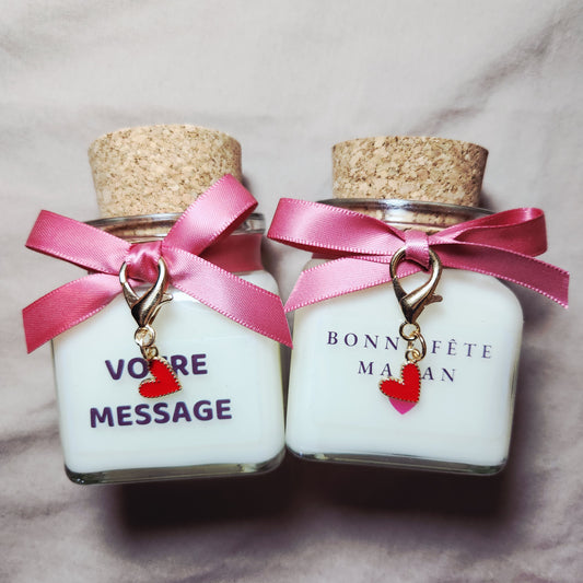 Grande bougie parfumée artisanale personnalisable avec message de Fête des Mères
