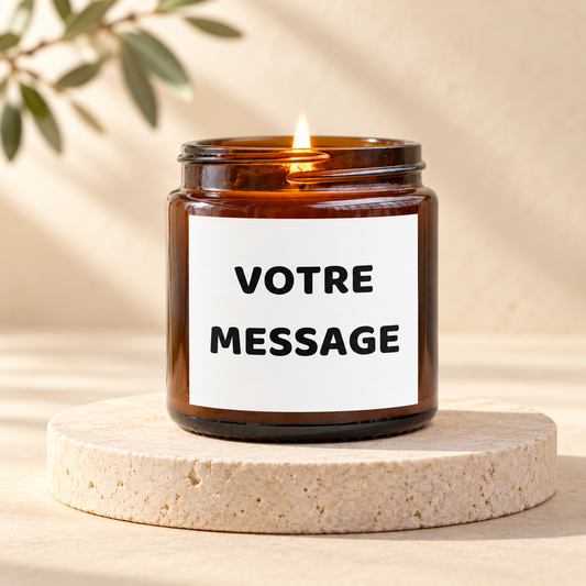 Bougie personnalisée avec votre message dans un pot en verre ambré