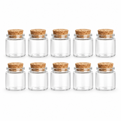 Lot de 10 mini bocaux en verre 50 ml avec bouchon en liège