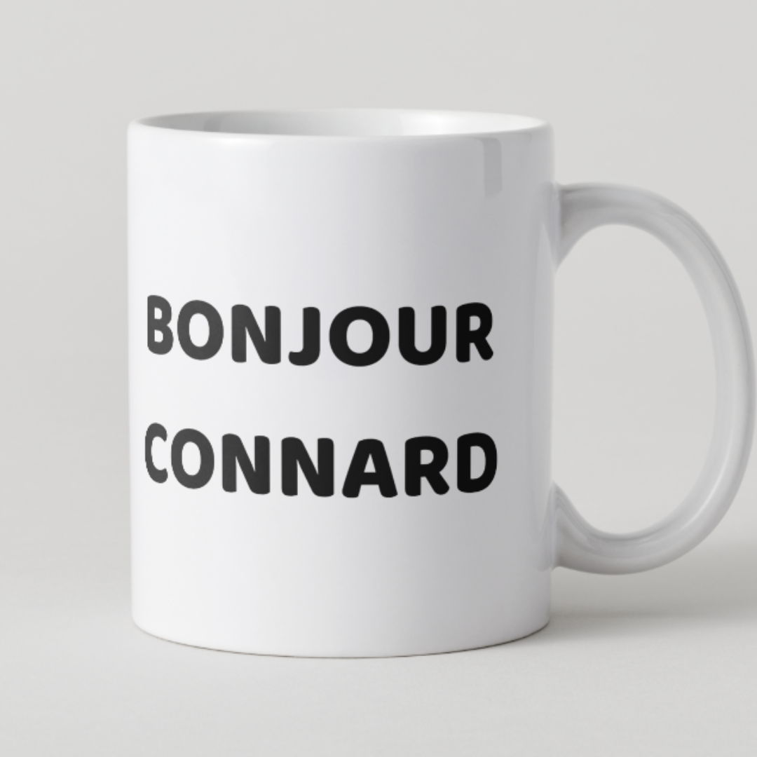 Mug blanc texte noir message humour Bonjour connard