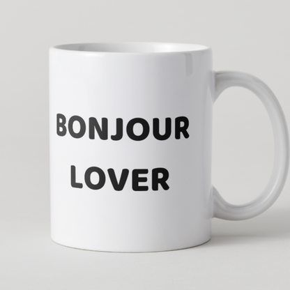 Mug blanc texte noir message humour Bonjour lover