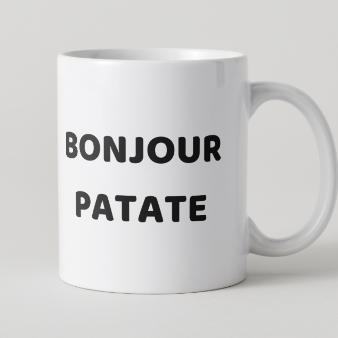 Mug blanc texte noir message humour Bonjour