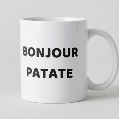 Mug blanc texte noir message humour Bonjour