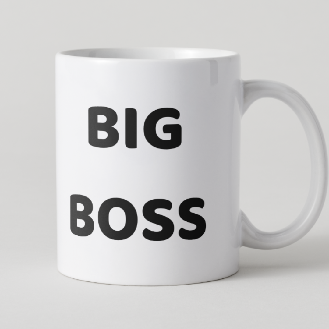 Mug blanc avec inscription noire BIG BOSS en lettres capitales