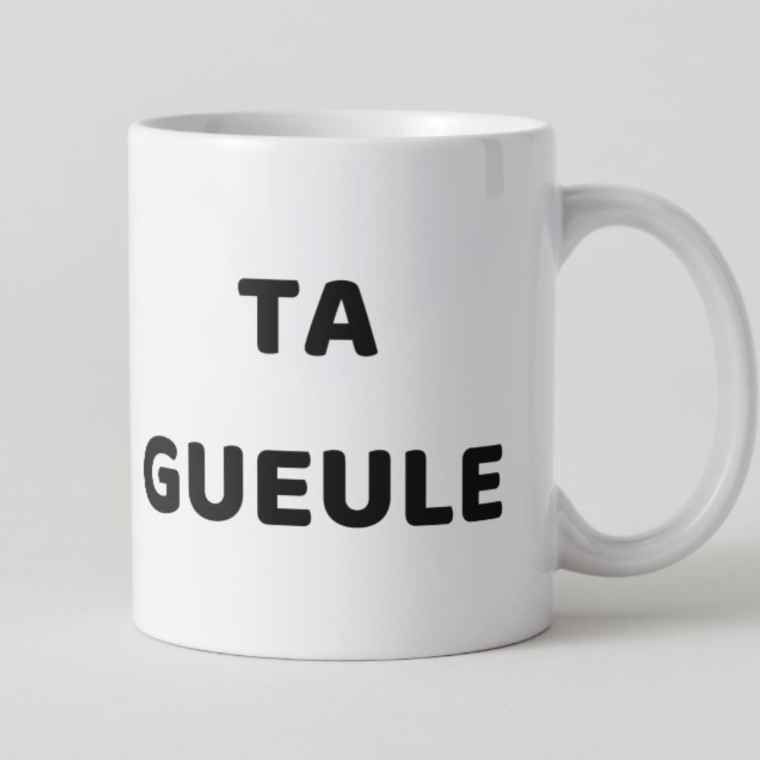 Mug blanc minimaliste avec texte noir Ta Gueule
