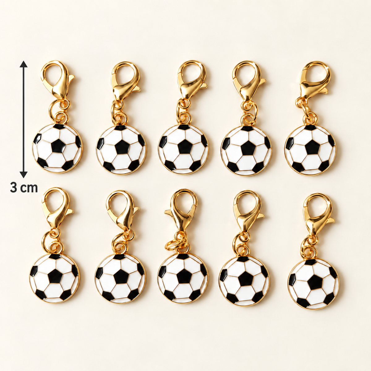 Lot de 10 pendentifs ballon de football avec mousqueton doré