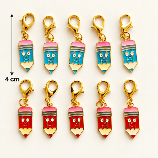 Lot de 10 pendentifs crayon colorés avec fermoir mousqueton