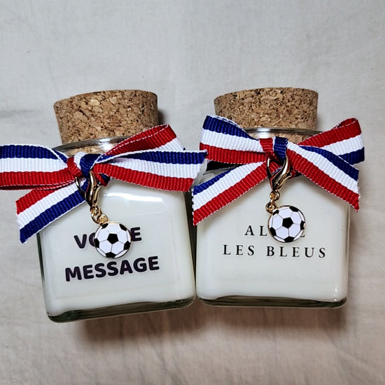 Bougie aux couleurs de l'équipe de France de football – Décoration de fête et soutien pour les matchs des Bleus.