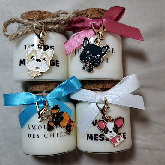 Bougie parfumée avec pendentif chien amovible – Cadeau pour propriétaire de chien ou souvenir de deuil animalier.