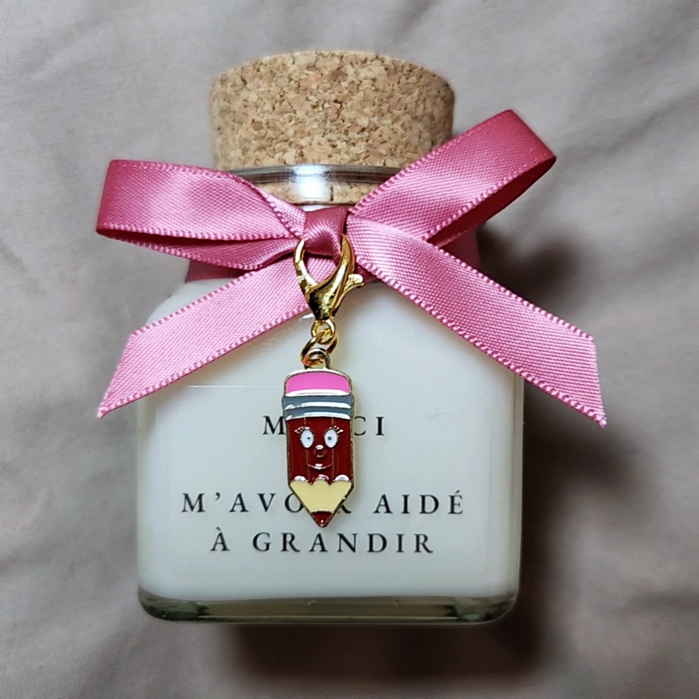 Bougie artisanale grand format avec message de remerciement Merci de m'avoir aidé à grandir, cadeau idéal pour ATSEM ou Nounou-mamiecandle