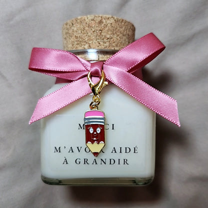 Bougie artisanale grand format avec message de remerciement Merci de m'avoir aidé à grandir, cadeau idéal pour ATSEM ou Nounou-mamiecandle